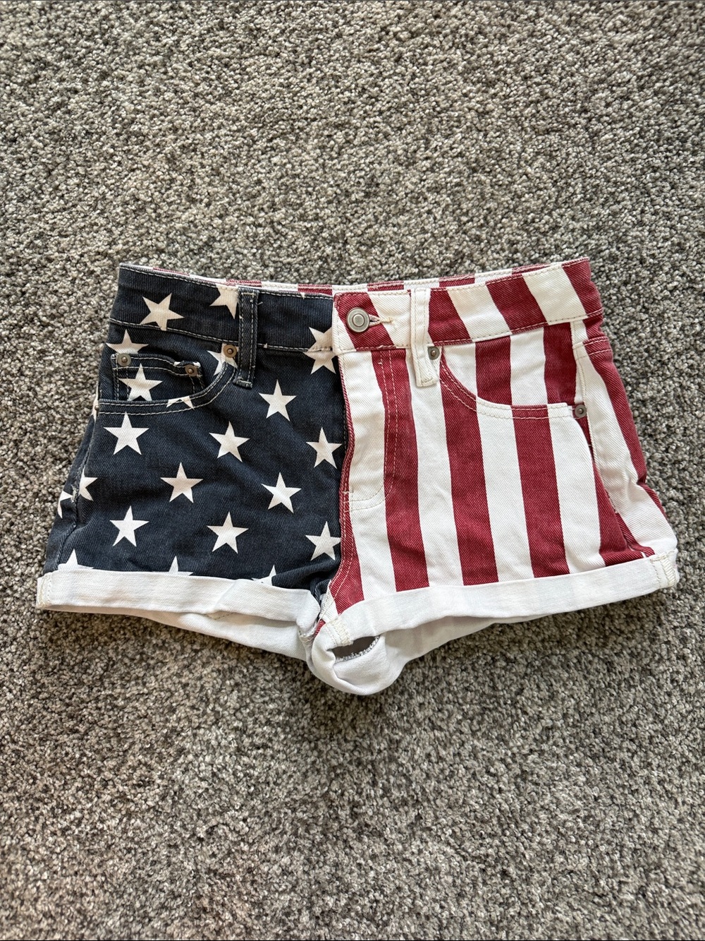 Women’s Flag Print Denim Shorts - Red & Blue